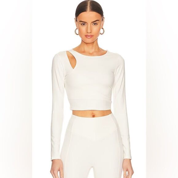 NWOT Le Ore Fiori Asymmetrical Long Sleeve Crop Top in Canvas Sz Small - Picture 1 of 10